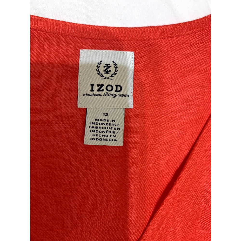 Izod Women's Dress Size 12 Red Linen Blend Empire Waist Embroidered Hem Resort - Picture 6 of 7
